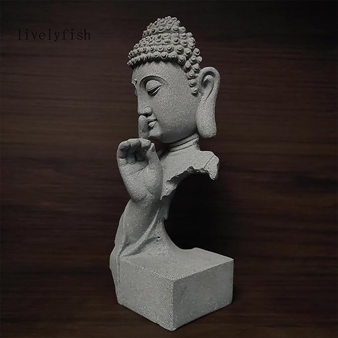 livelyfish Meditating Buddha Statue Zen Garden Statues Sandstone Thinker Buddha Sculpture Figurine for Fish Tank Aquarium Home Decorations, Gift (Large)