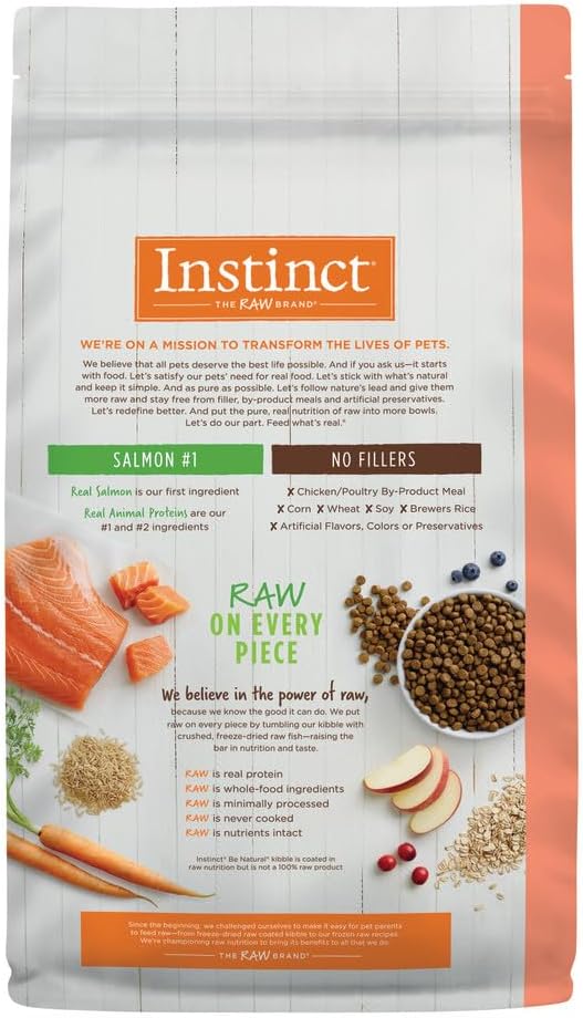 Instinct Be Natural, Natural Dry Dog Food, Raw Coated Kibble - Real Salmon & Brown Rice, 4.5 lb. Bag