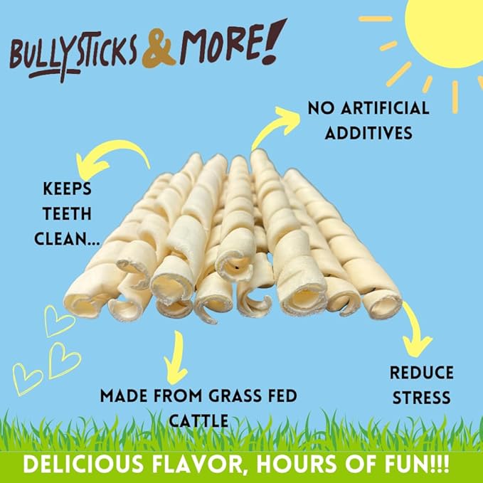 BULLYSTICKS & MORE 10-12 Inch Beef Cheek Springs for Dogs (5 Count) - Bully Springs Dog Chews - No Hide Bones