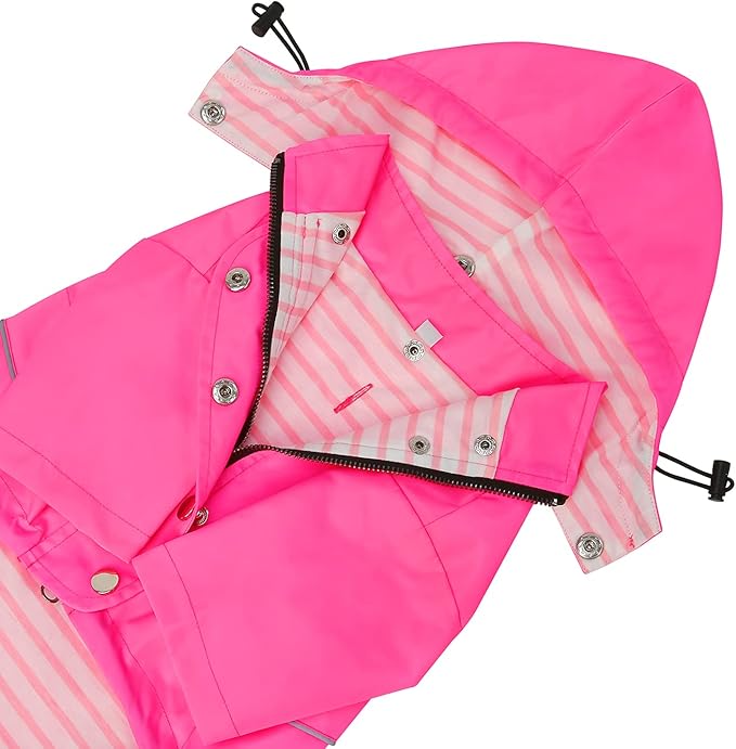 HDE Dog Raincoat Poncho Double Layer Zip Rain Jacket with Removable Hood, Leash Hole for Small to 3XL Dogs and Puppies Pink - M