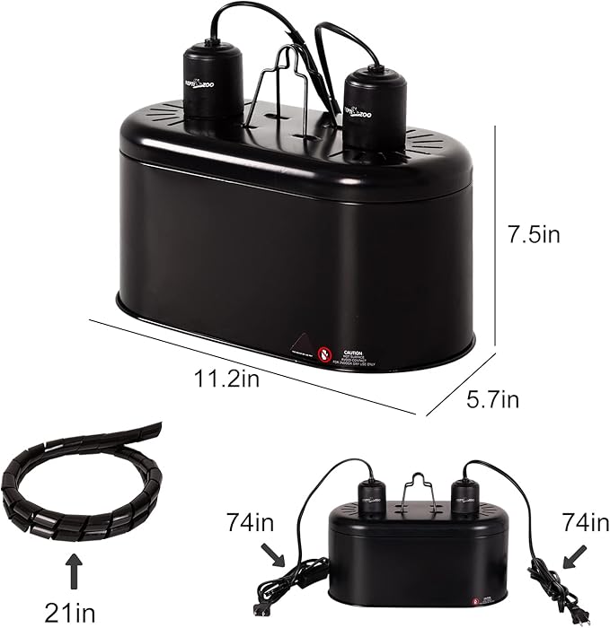 REPTI ZOO Dual Reptile Light Fixture, Reptile Heat Lamp Combo Pack Include 100W Full Spectrum UVA UVB Light Basking Spot Lamp Bulb & 100W Ceramic Heat Emitter Heating Bulb