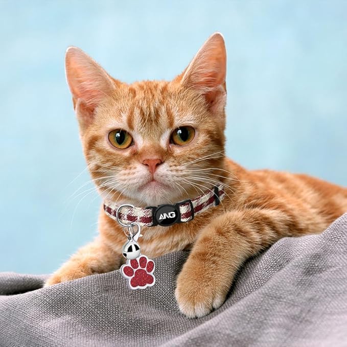 Personalized Breakaway Cat Collars - ID Tag, Bell, Bowtie - Safety Quick-Release, Customized for Girls & Boys Cats (Houndstooth-Wine Red)