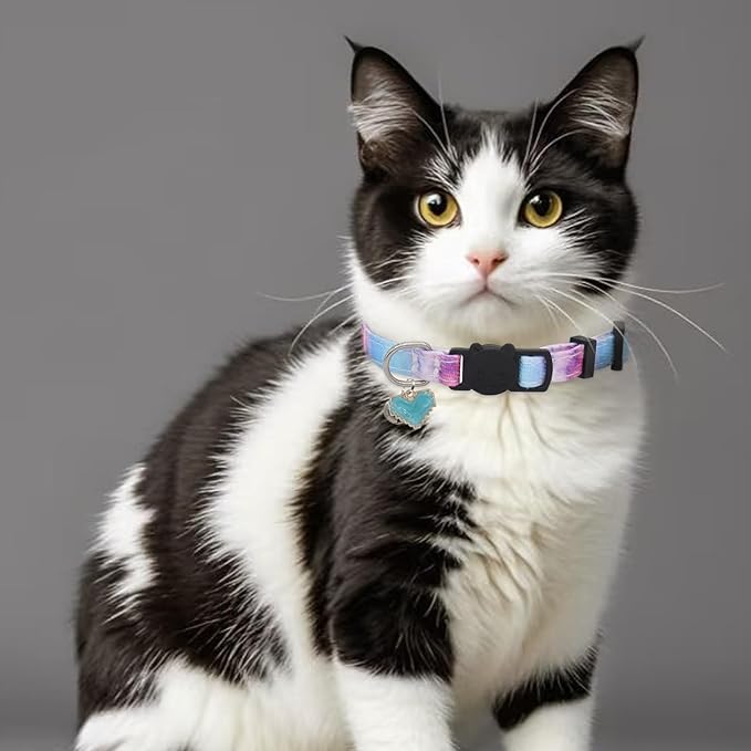 Cat Collar Breakaway, 2 Pack Cotton Cats Collars with Bells, Cute Heart Shaped for Girl Boy Kittens