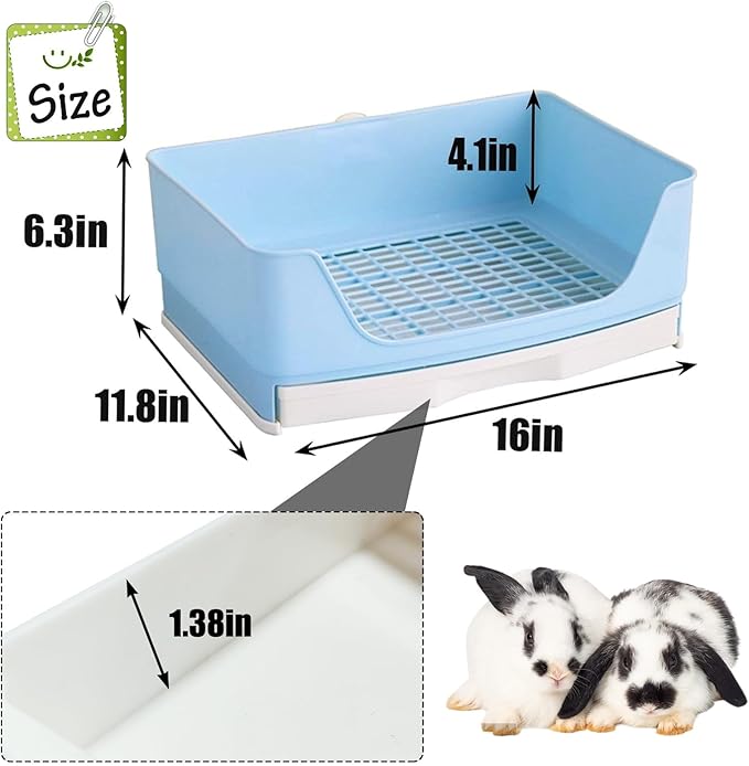 kathson Large Rabbit Litter Box Trainer, Potty Corner Toilet with Drawer Bigger Pet Pan for Adult Hamster, Guinea Pig, Ferret, Galesaur, Bunny and Other Animals (Blue)