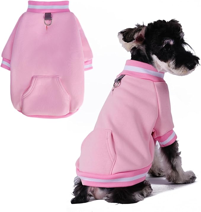 BINGPET Dog Sweatshirt Pullover, Warm Fleece Dog Sweater with Built-in D-Ring and Leash Hole, Cozy Fall Clothes & Winter Coat Pet Outfit Soft Puppy Sweater for Small Medium Large Dogs(Pink,M)