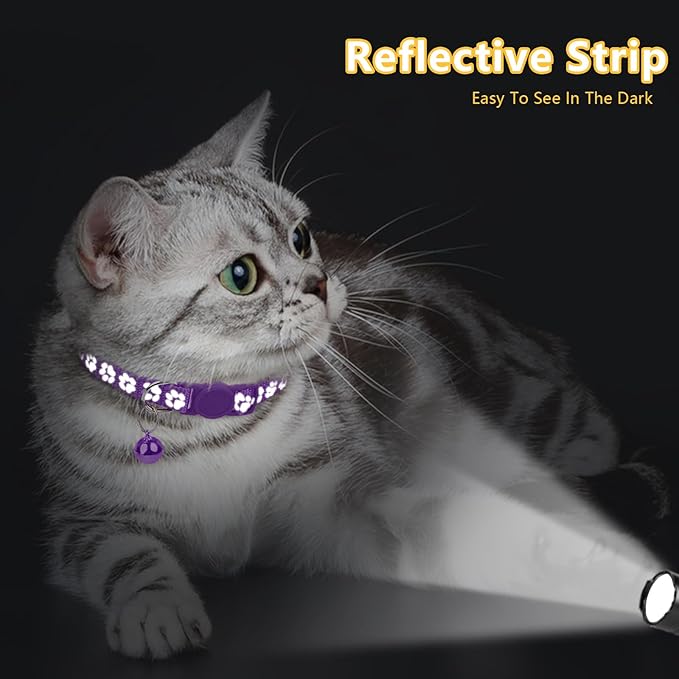 Taglory Reflective Cat Collar Breakaway with Bells, 2 Pack Girl Boy Pet Cat Collar Adjustable 7.5-12.5 Inch, Purple