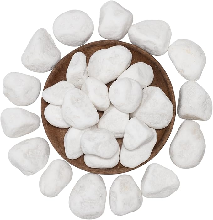 White Natural River Rocks, 1.5-2.5 Inch Decorative Stones for Plants, Garden, and Landscaping – 10LB, Ideal for Fish Tanks, Vases, Crafting, Home Decor, and Outdoor Landscaping