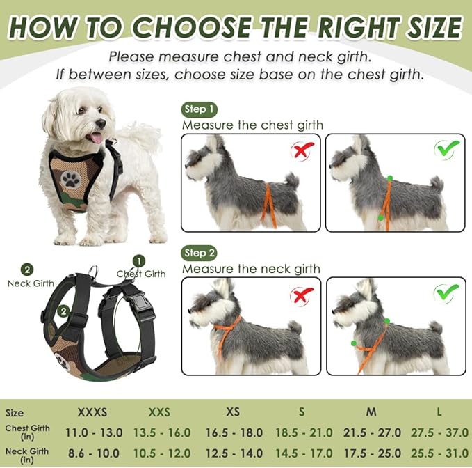 SlowTon Dog Seat Belt Harness for Car, Dog Car Harness Adjustable Mesh Breathable & Dog Seatbelt Safety Tether with Elastic Bungee for Small Medium Large Pets(Camouflage, Double Clip, XXS)