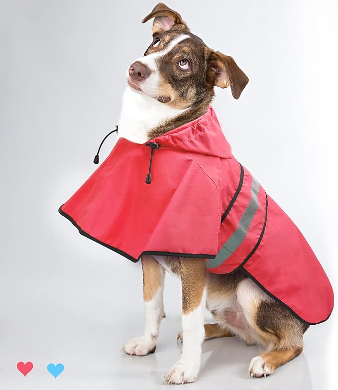 Candofly Dog Raincoat Hooded Poncho - Adjustable Waterproof Dog Rain Jacket Lightweight Reflective Dog Rain Coat Pet Slicker for Small Medium Large Dogs (Large, Bright Red)