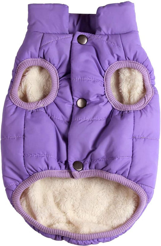 2 Layers Fleece Lined Warm Dog Jacket for Winter Cold Weather,Soft Windproof Large Dog Coat,Purple XXXL