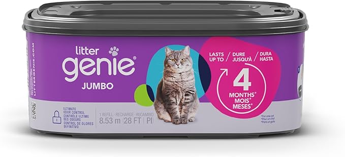 Litter Genie Refill Bags | Jumbo 1-Pack, 28 Total ft | Up to 4 Months of Supply in 1 Cartridge | Ultimate Odor Control Cat Litter Bags