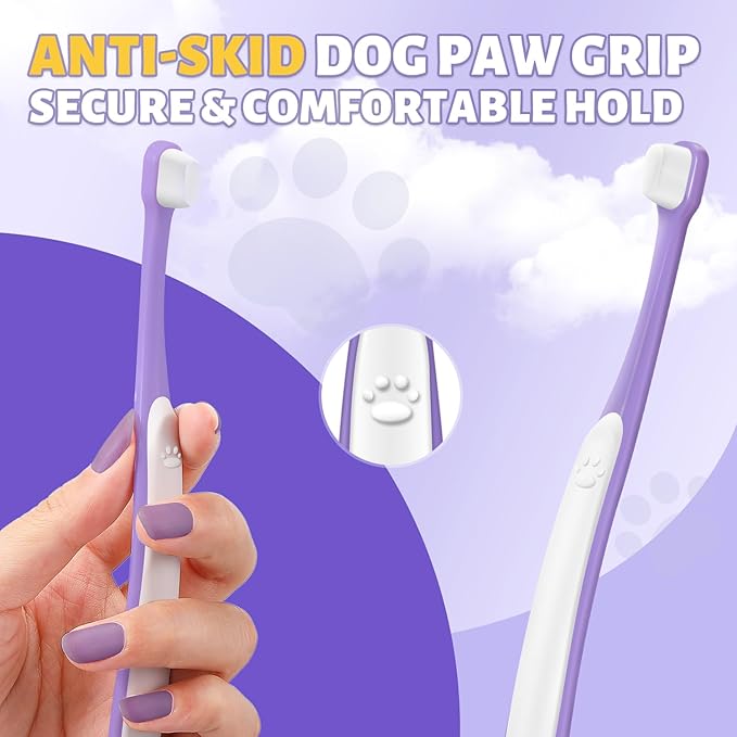 Tiny Dog Toothbrush for Small Dogs - 0.39" Mini Brush Head, Curved Handle, Soft Bristles, Dual Rubber Back, Gentle Puppy Tooth Brush Kit for Yorkie Chihuahua & Small Dog Teeth Cleaning