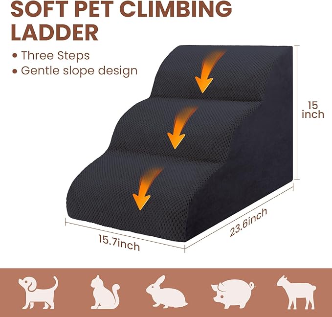 Dog Stairs for Small Dogs, High Density Foam Dog Steps, Extra Wide Non-Slip Pet Ramp for High Beds Or Couch, Soft Doggie Ladder for Dogs Injured, Older Pets, Small Cats