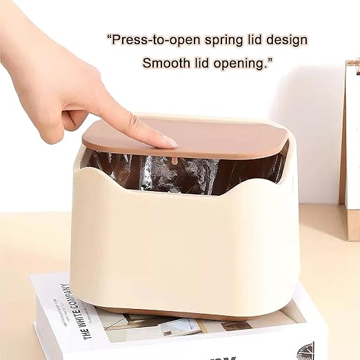 Cat Litter Trash Can Mini Countertop Trash with Press Type Lid Cat Poop Trash Can Includes 60 Refill Bags (Brown)