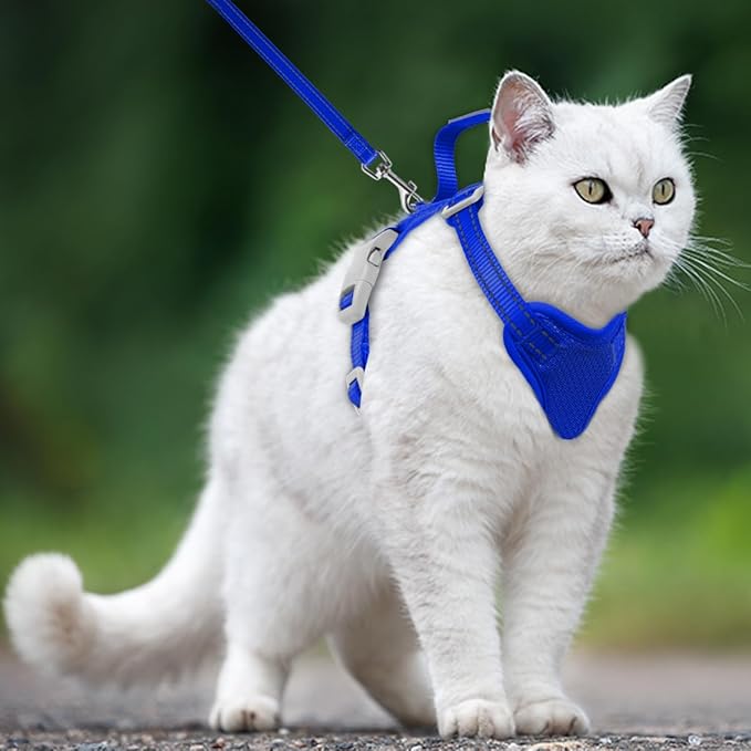 Cat Harness and Leash Set Escape Proof for Kitten Walking, Soft Adjustable Top Handle Vest Harnesses for Cats, Easy Control Breathable Reflective Small Medium Large, Sapphire Blue,XXS