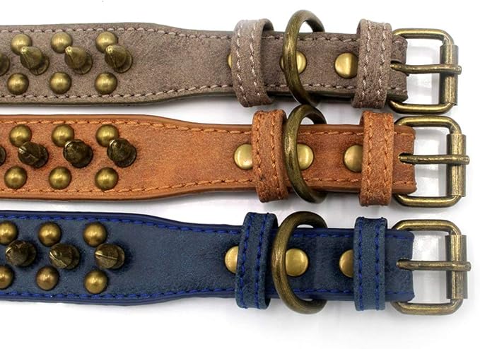 Spiked Dog Collar, Mushrooms Rivet Studded Adjustable Pu Leather Pet Collars for Cats Puppy Dogs (M, Khaki)