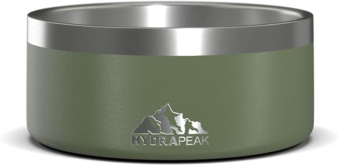 Hydrapeak Dog Bowl; Non Slip Stainless Steel; Water and Food Dish; Large Sized and Small Dogs; 32oz 64oz; Multiple Sizes; 4 Cup | Sage Leaf