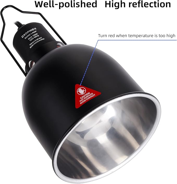 5.5inch Deep Dome Reptile Heat Lamp Reptile Light Fixture UVB Light Fixture Max 100W for Bearded Dragon, Turtles, Snake and Lizard Terrarium