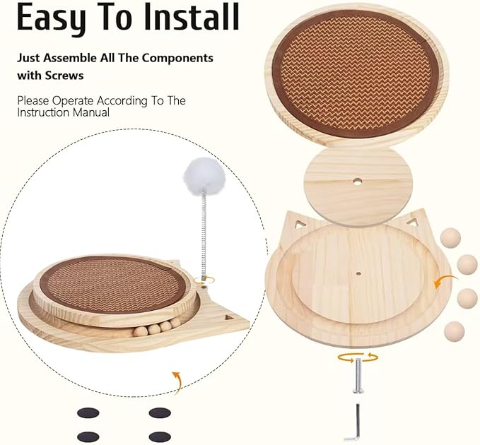 Cat Scratch Pad with Natural Sisal, Kitten Interactive Toy with Ball Track, Cat Wheels for Indoor Cats Toy for Relieves Stress, Cat Scratching Post for Bored