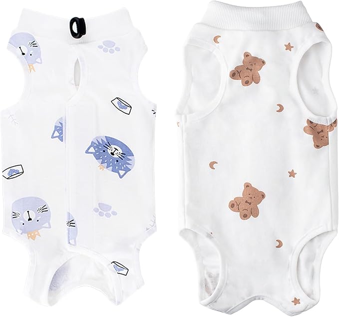 2 PCS Cat Recovery Suit Female Cat Onesie for Cats After Surgery Spay Abdominal Wounds, Kitten Recovery Suit Female Breathable E-Collar Alternative Kitten Onesie Anti Licking Large