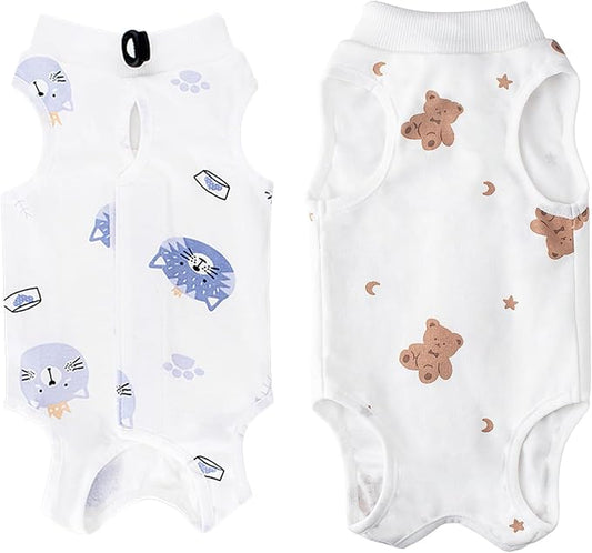 2 PCS Cat Recovery Suit Female Cat Onesie for Cats After Surgery Spay Abdominal Wounds, Kitten Recovery Suit Female Breathable E-Collar Alternative Kitten Onesie Anti Licking Large