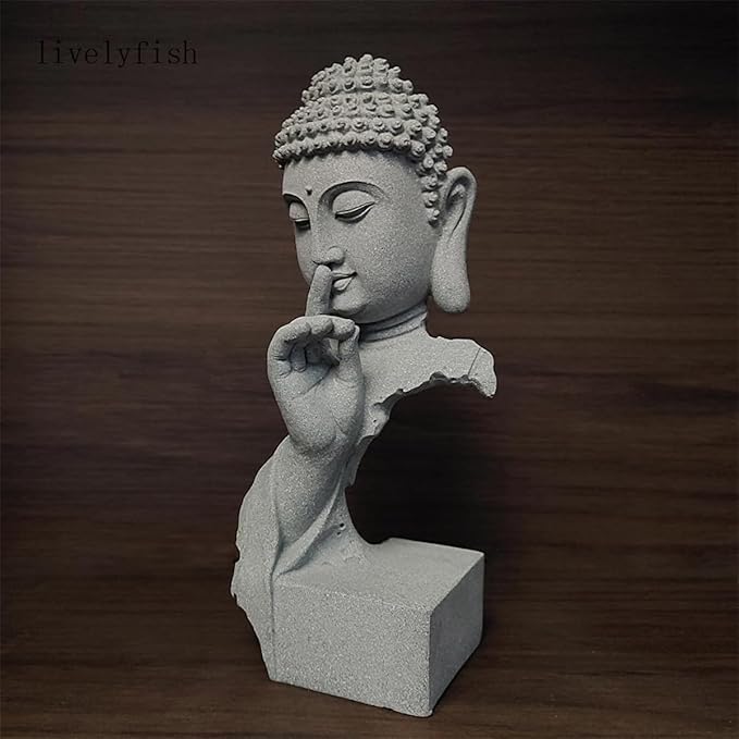 livelyfish Meditating Buddha Statue Zen Garden Statues Sandstone Thinker Buddha Sculpture Figurine for Fish Tank Aquarium Home Decorations, Gift (Large)