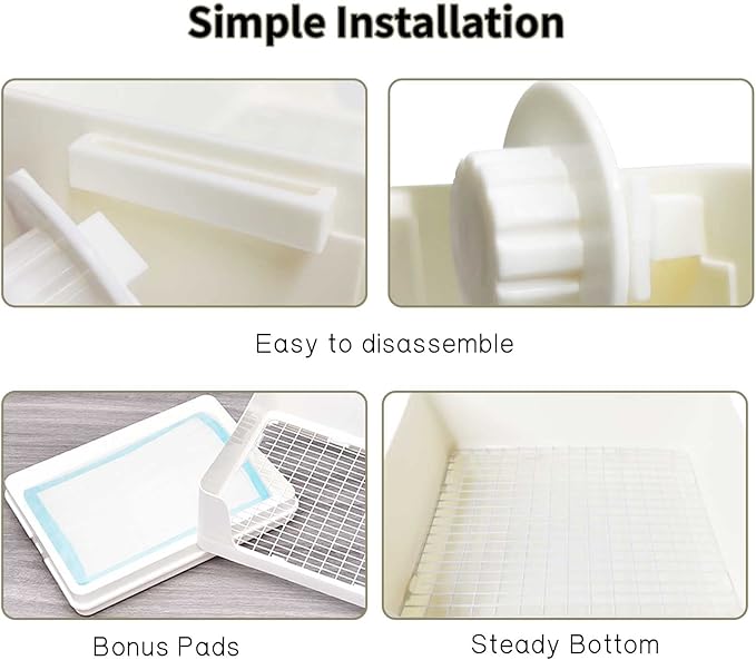 Fhiny Large Rabbit Litter Box for Cage, Plastic Guinea Pig Ltter Pan with 6 PCS Disposable Pee Pads Potty Trainer Corner Toilet Box for Bunny Guinea Pigs Ferrets Chinchillas Small Animals (White)