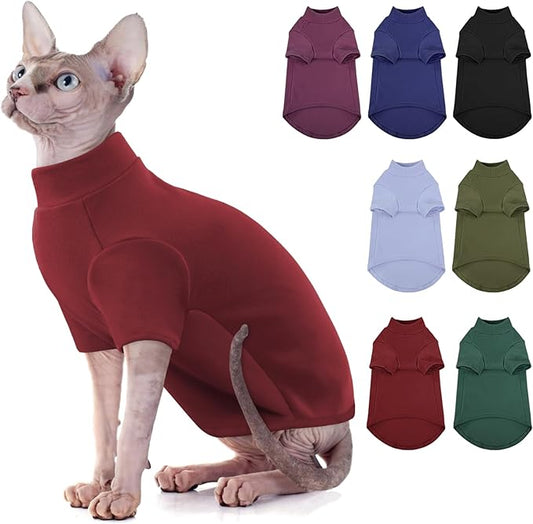 SUNFURA Turtleneck Sweater for Cat, Sphynx Hairless Cats Shirt Sweaters with Sleeves, Warm and Soft Kitten Pullover Fleece Winter Pajamas Jumpsuit for Puppy, Burgundy XL