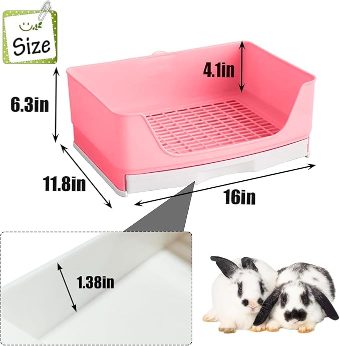 kathson 2PCS Large Rabbit Litter Box Trainer, Potty Corner Toilet with Drawer Bigger Pet Pan for Adult Hamster, Guinea Pig, Ferret, Galesaur, Bunny and Other Animals (Pink,Brown)