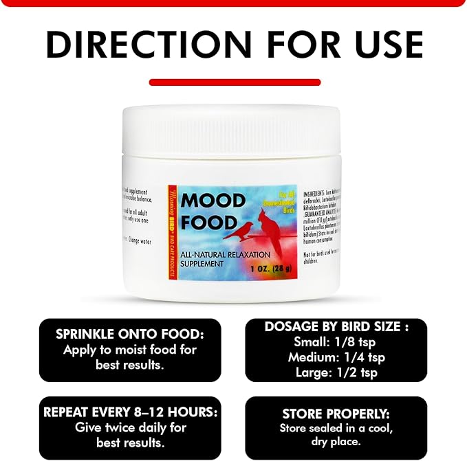 Morning Bird Mood Food (Avian Calming Formula) – Natural Calming Supplement for Birds – Reduces Stress, Feather Plucking & Aggression – Stress Relief Supports with B-Vitamins for Daily Calm 1 oz