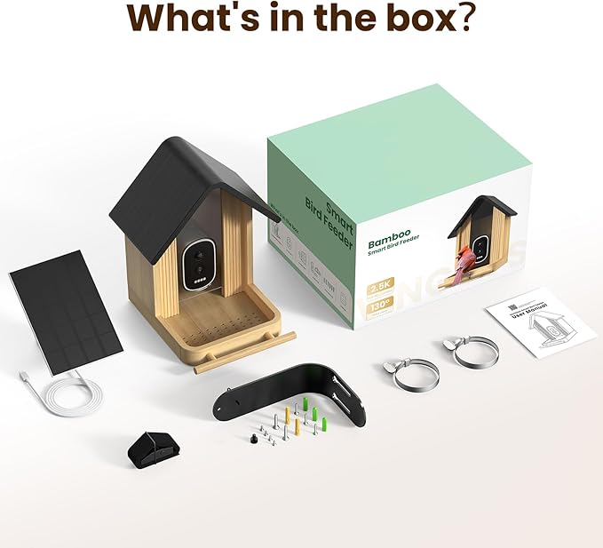 Smart Bird Feeder with Camera,Premium Bamboo Birdfeeder,2.5K UHD Bird Camera AI Identifies, Real-time Bird's Videos & Pictures, Solar Powered Wireless Outdoor, Ideal Present for Parent