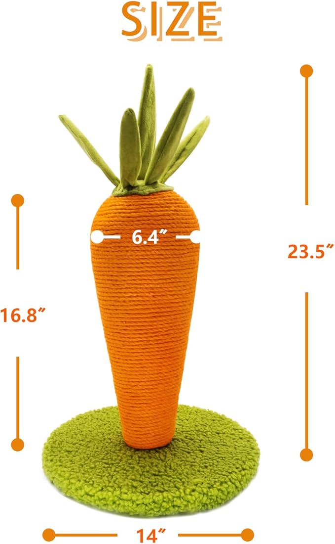 Carrot Cat Scratching Post, 17'' Cute and Fun Sisal Cat Scratcher for Indoor Cats and Kittens