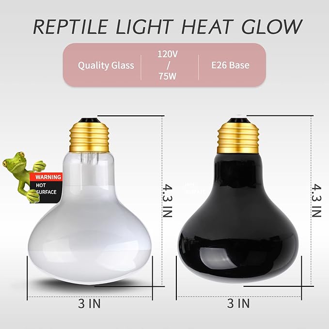 75W Reptile Heat Lamp Combo Set-Reptile Day and Night Heat Lamp,UVA Basking Spot Bulb for Bearded Dragon Lizard Turtle Snake Chameleon Use, 4 Pack