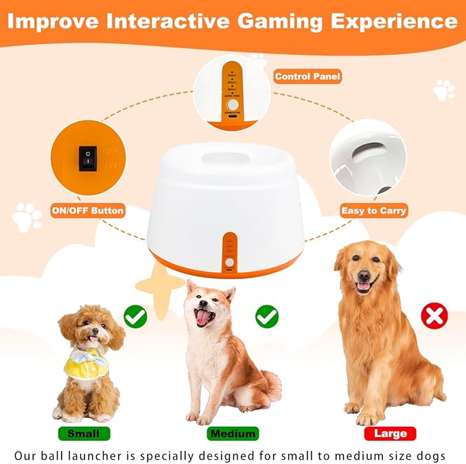 Automatic Ball Launcher for Dogs, Dog Ball Thrower with 19-32-45Ft Distance, Rechargeable Automatic Launcher with 6 Balls (2.2"), Remote Control Launcher for Small & Medium Orange