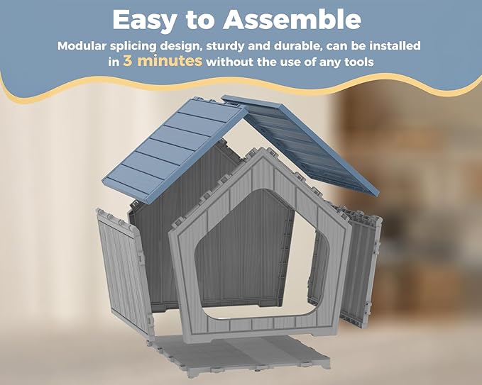 DRATO Dog House Indoor Outdoor - Weather-Resistant Resin Pet Shelter for Patio, Porch, Living Room