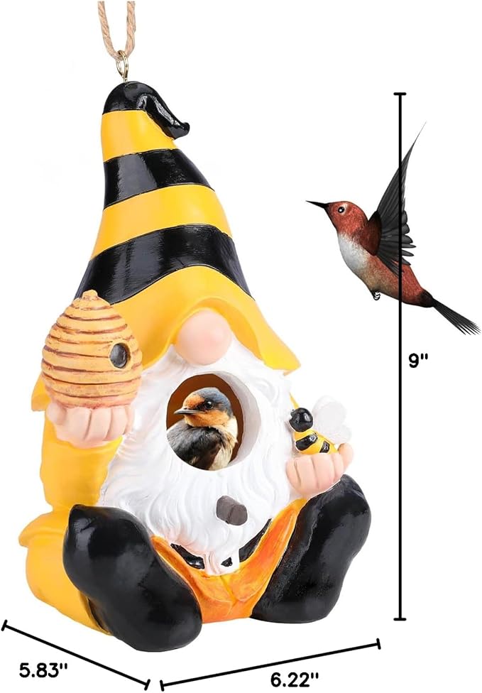 Yinns Resin Bird House, Birdhouses for Outdoors, Decorative Bird Houses, Hanging Funny Gnomes Birdhouse for Outside Garden Decor