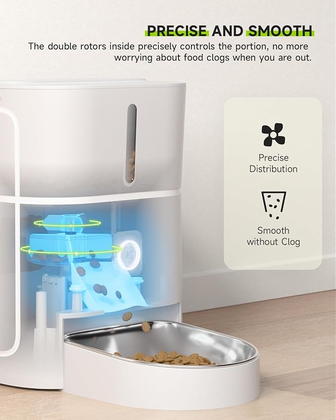 Cat Water Fountain Stainless Steel 4.5L +3L Automatic Cat Feeder, 5G & 2.4G Wi-Fi Cat Food Dispenser Pet Feeder Set