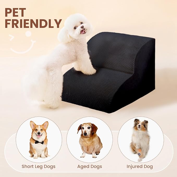 Dog Stairs for Small Dogs, High Density Foam Pet Steps, Extra Wide Non-Slip Pet Ramp for High Beds Or Couch, Soft Doggie Ladder for Dog Injured, Older Pets, Small Cats
