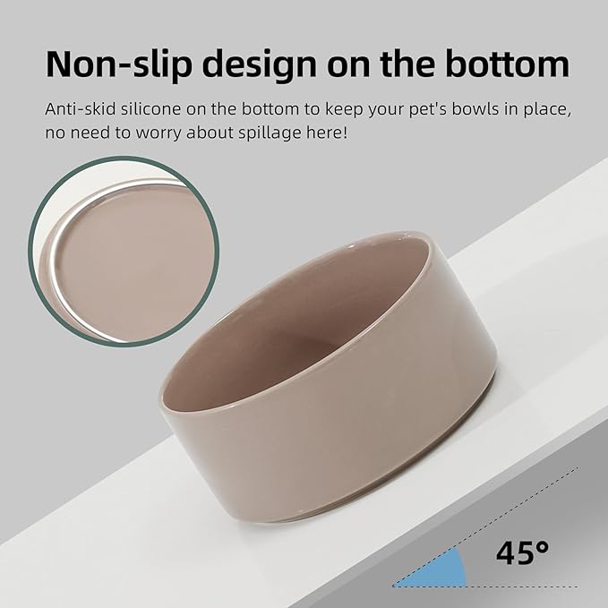 Ceramic 5.1inch Raised Dog and Cat Bowl Set, Elevated with Wooden Stand, Food and Water Bowl for Small Breed Dogs, Cats, Kitty, Weighted Dog Dishes, Pet Bowls(13.5oz, Brown Coffee)