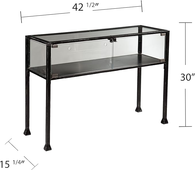 SEI Furniture Terrarium Display, Console Table, Black/Silver Distressing