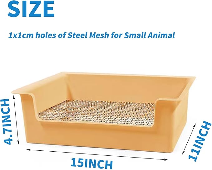 PODOO Steel Grids Rabbit Litter Box - Bunny Litter Pan Training Box, 15x11x4.7 inches, 1cm Holes Steel Mesh for Small Animals, Orange (Orange)