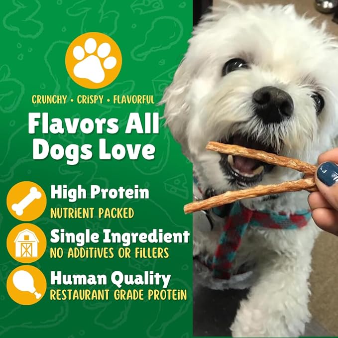 Chicken Jerky Straws Dog Treats – Chicken Sticks for Dogs Made and Sourced in The USA – Natural Single Ingredient Dehydrated Crunchy Treats for All Breeds – 28oz Bag