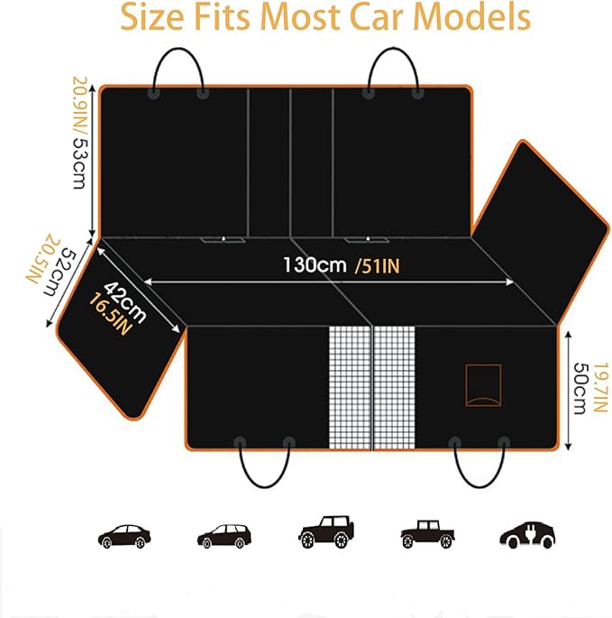 FAN WU Dog Car Seat for Back &Trunk & Passengers Seat, Dog Hammock for Rear Seat with Mesh Window,Dog Bed Nonslip Mat Waterproof Car Seat Protector for Pet with Belt for Cars Trucks Suvs (Black)