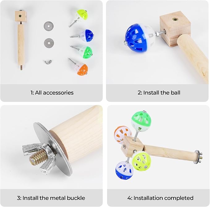 Bird Stand Perch Toy with Rotating Balls, Bird Toys for Parakeets, Ideal for Parakeets, Cockatiels & Lovebirds (NOT for Too Small BIRDCAGES - Avoid Unwanted Returns) 2PCS