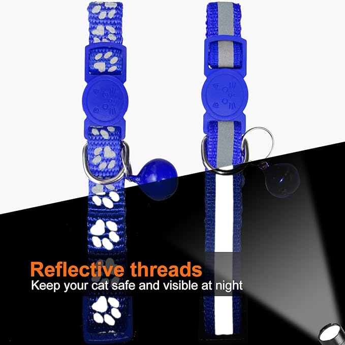 TagME 2 Pack Cat Collar with Name Tag, Personalized Reflective Cat Collar Breakaway with Bell for Boy & Girl Kitten, NavyBlue