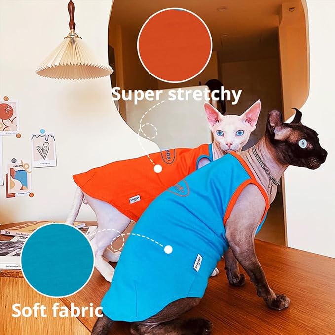 Sphynx Cat Shirt, Breathable Stretchy Cat Summer Vest, Soft Hairless Cats Shirt, Sleeveless Tanktop for Cats Only (Blue, L (5.5-8lbs))