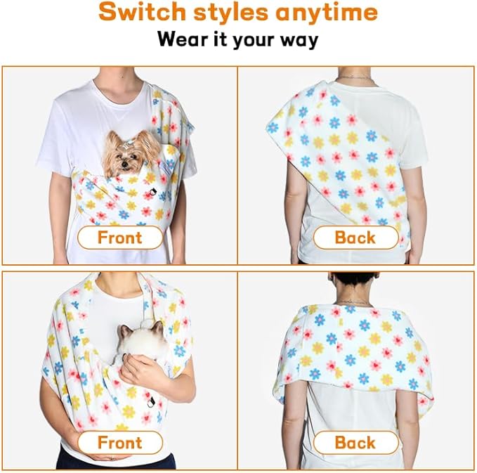 Dog Sling Carrier - Dog Sling for Small Dogs up to 10 lbs, Dog Carrier Sling with Adjustable Safety Strap & Buckle,Portable Dog Slings for Travel, Hands Free Cat Sling (Daisy)