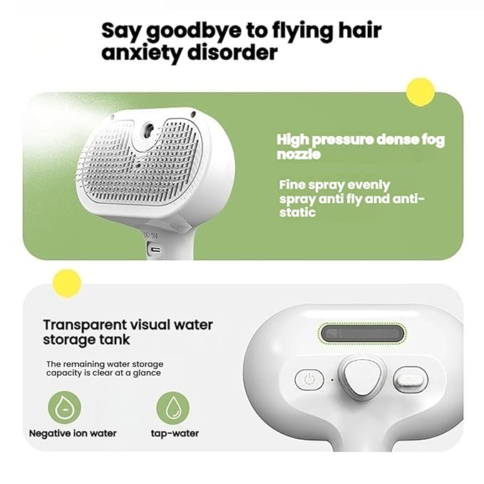 Cat Steam Brush for Indoor Cats - 3 in 1 Steam Brush for Cats with Mist Spray, Self Cleaning & Pet Hair Removal, Gentle Cat Grooming Tool for Shedding (White)
