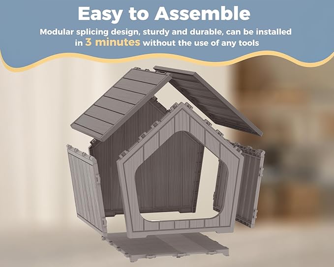 DRATO Dog House Indoor Outdoor - Weather-Resistant Resin Pet Shelter for Patio, Porch, Living Room