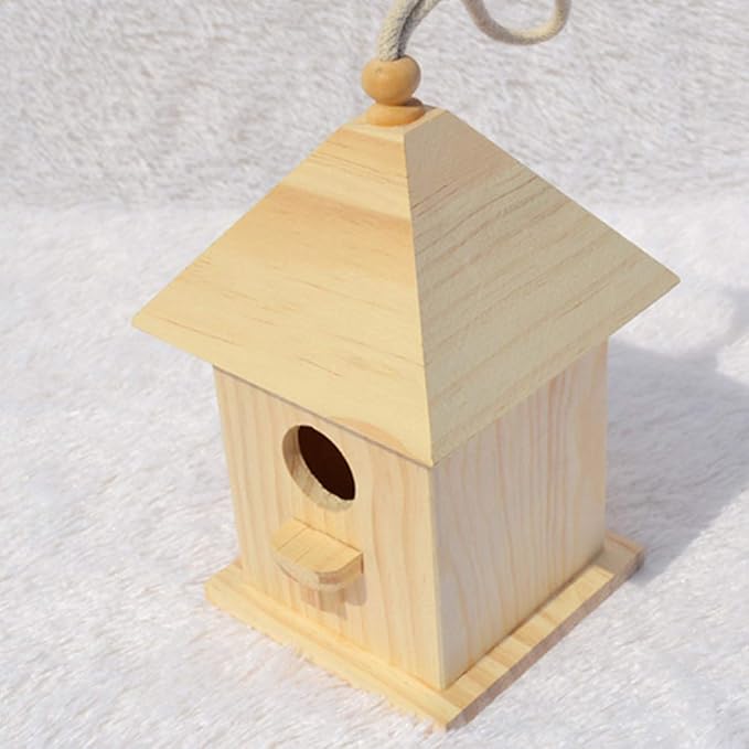 Wooden Birdhouse Creative Wooden Hanging Bird House for Small Bird DIY Birdcage Making or Decoration